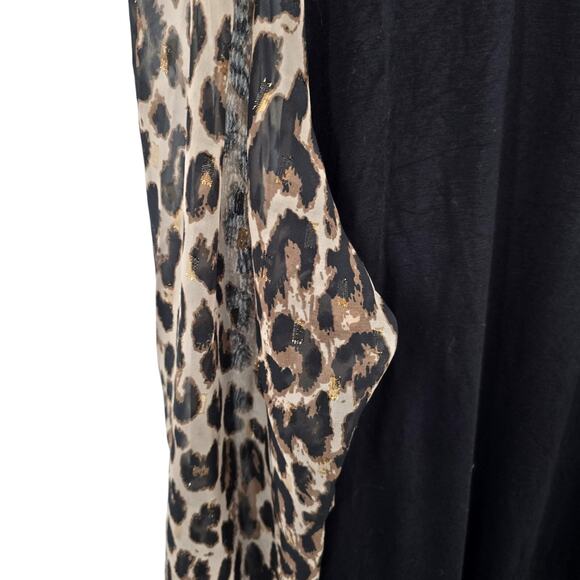 Tahari Shirt Womens 3X Black Leopard Sheer Balloon Sleeve Plus Top Blouse Luxury - Picture 3 of 7